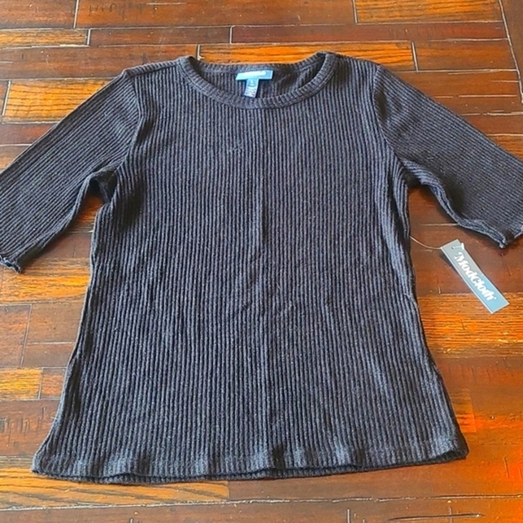 Modcloth black metallic half sleeve crewneck ribbed top size L NWT - Picture 3 of 13